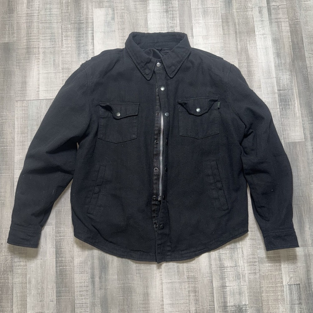 FIRST MFG CO The Moto Shirt Jacket XXL Black Waxed Canvas Riding Shacket